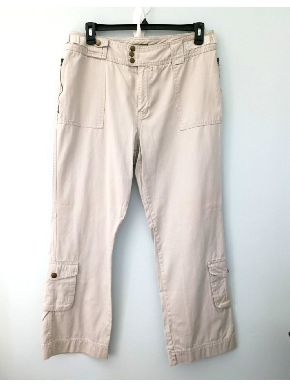 Khakis International Design Women's Cargo Pants Beige 7 Pocket Straight Leg - 16